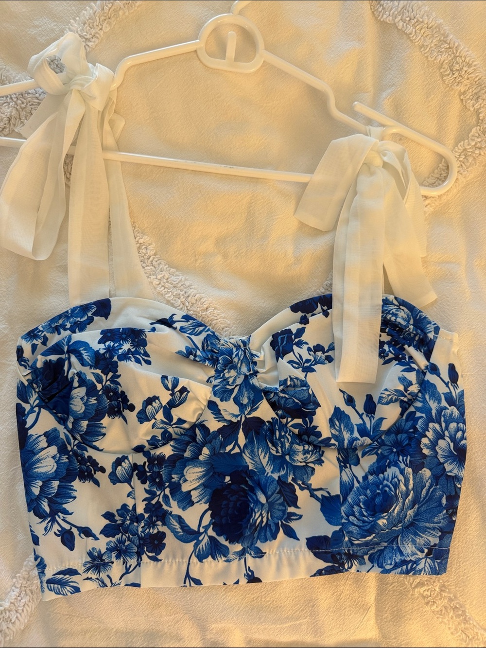 Blue Floral Tie-Shoulder Crop Top